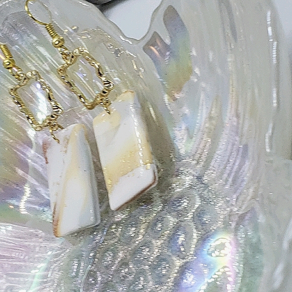 Rectangular acrylic dipped clay earrings - Picture 3 of 6